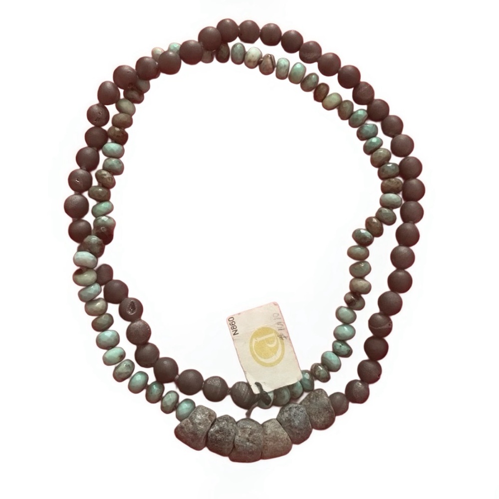 CHERYL DUFAULT Light Grey Druzy Chrysoprase Ancient Stones Necklace - NWT + RARE
